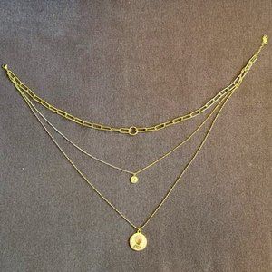 Three string trendy pendant necklace, gold plated (18K)